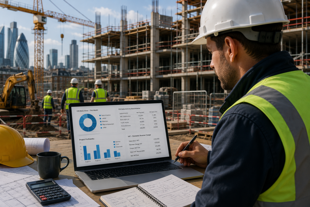 Construction accountant reviewing CIS and project costs