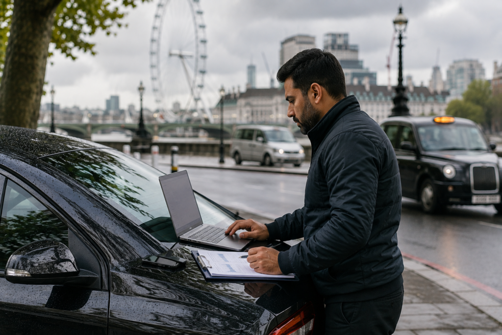 Taxi and private hire accountant reviewing business income and expenses